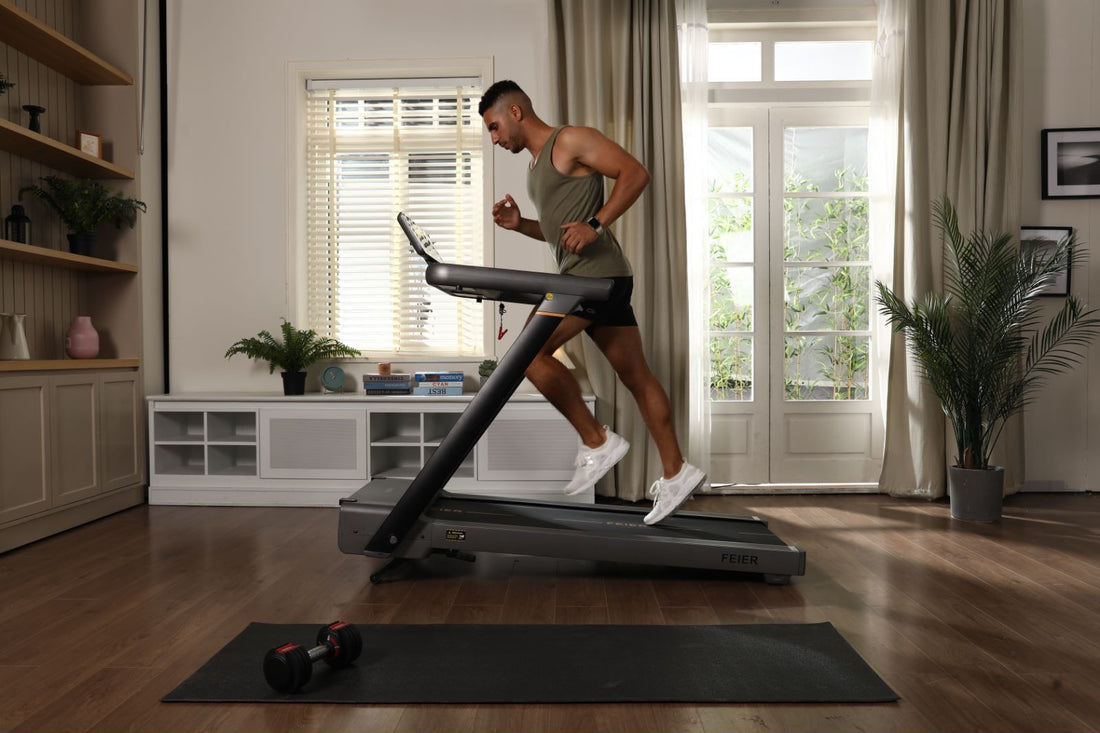 A person is running on a treadmill to lose weight