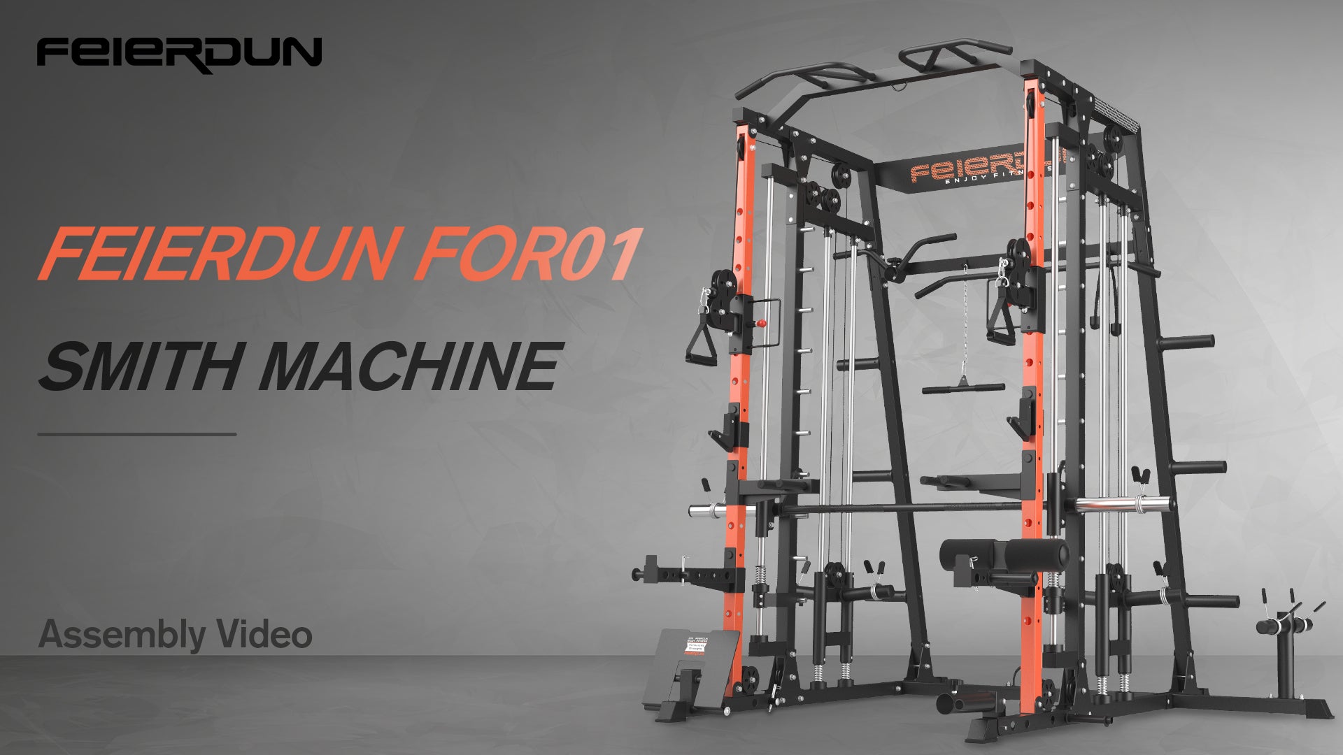 Load video: FEIERDUN SMITH MACHINE FOR01 WITH DUAL PULLEY SYSTEMS ASSEMBLY VIDEO